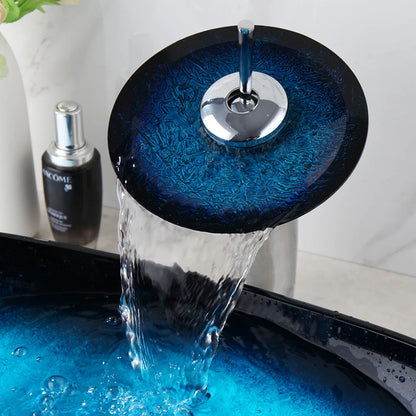 Zappo Tempered Glass Bathroom Vessel Sink Waterfall Black