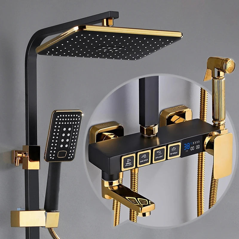 Luxury Cold Digital Bathroom Shower System Thermostatic Brass