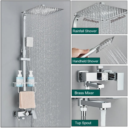 Shower Faucet Rainfall 3/4-Ways Bathtub Tap Bathroom Shelf