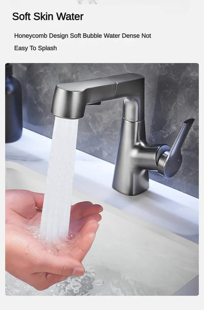 Pull Out Lift Faucet 360 Rotatable Bathroom Basin