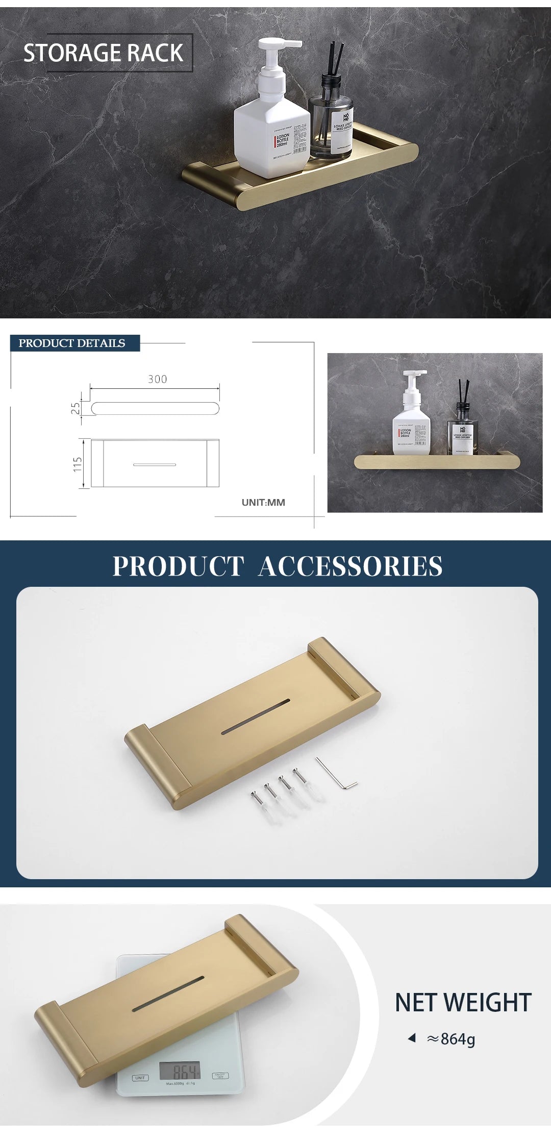 Brushed Gold Bathroom Toilet Brush Holder Toilet Paper