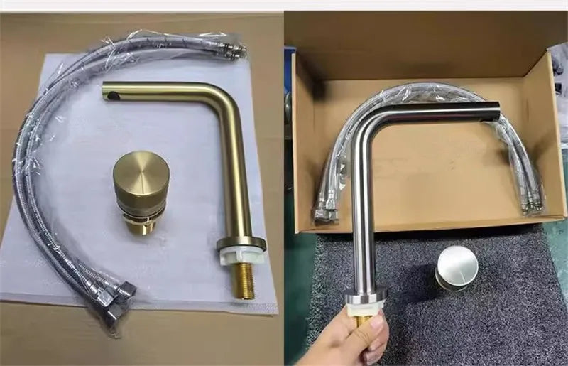Brushed Rose Gold Basin Faucet Two Holes Gun