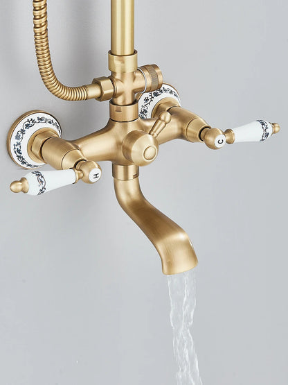 Retro Shower System Antique Brass Rainfall Shower Handheld