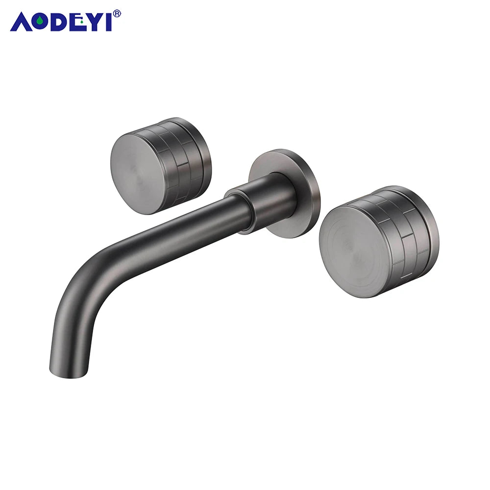 Black Bathroom Faucet Brass Double Lever Wall Mounted