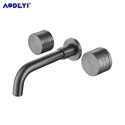 Black Bathroom Faucet Brass Double Lever Wall Mounted