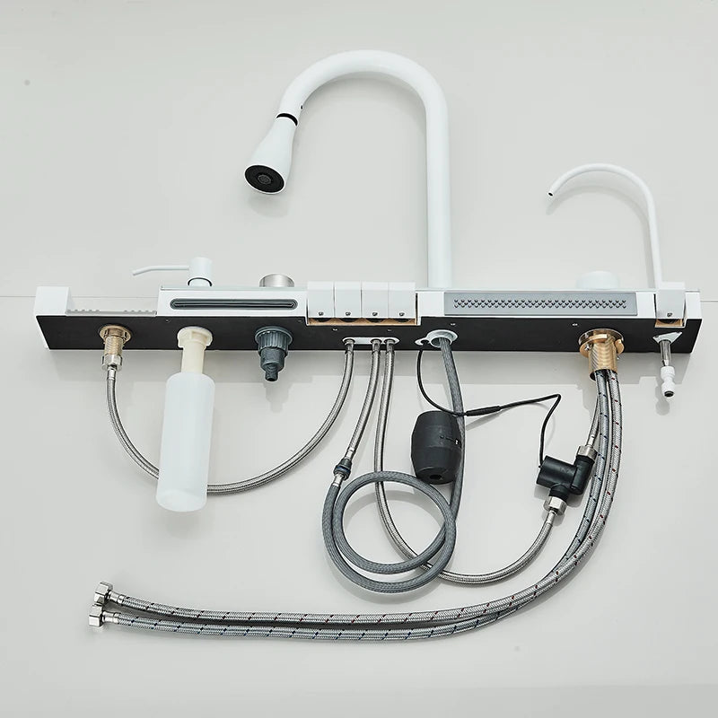 Multi Functional Digital Flying Rain Faucet White Double
