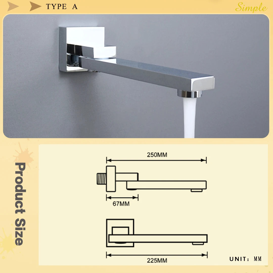 Brass Brushed Gold Mixer Faucet Wall-Mounted Round Square