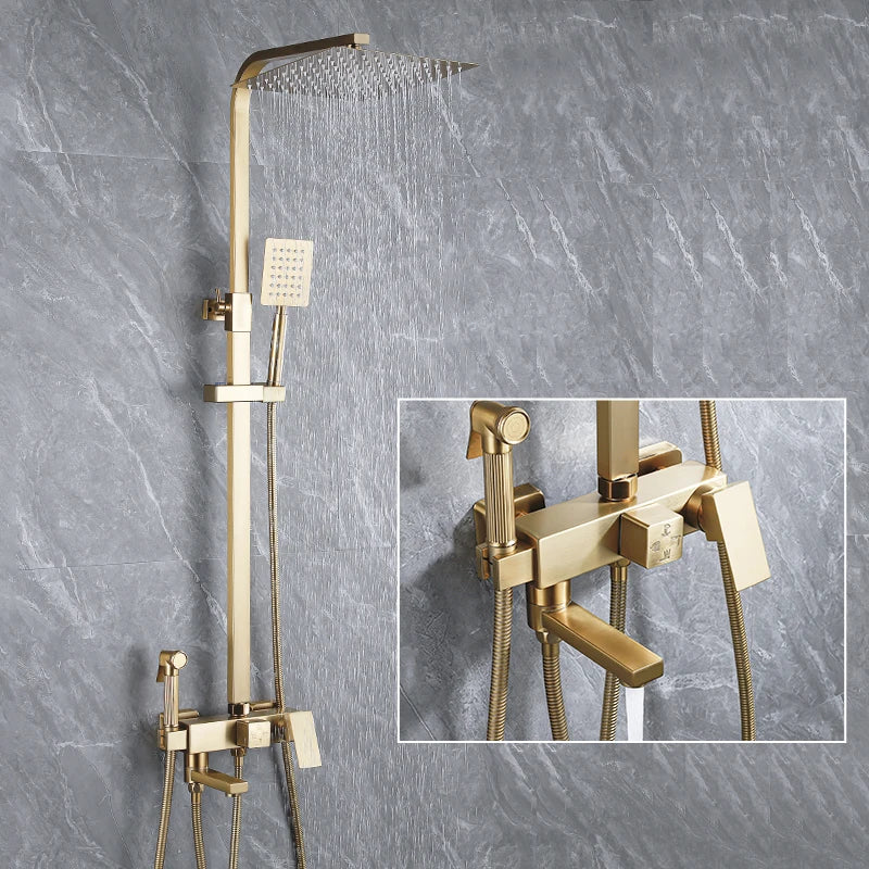 Wall Mount Brushed Gold Bathroom Shower Faucet Bath