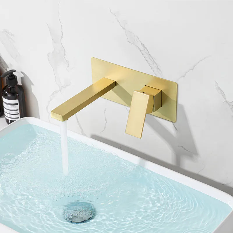 Modern Brass Wall Mount Bathroom Basin Faucet Hidden