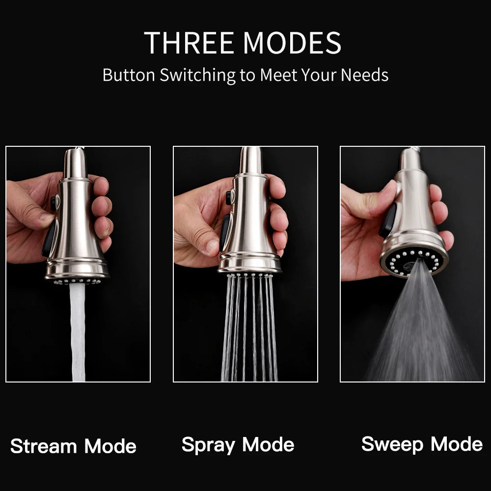 Brushed Nickel Faucets Handle Pull Out Tap Hole