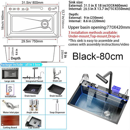 Nano Black Sink Large Slot Integrated Digital Display