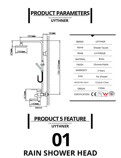 Uythner Bathroom Chrome/Black Shower Faucet Rotate Tub Spout