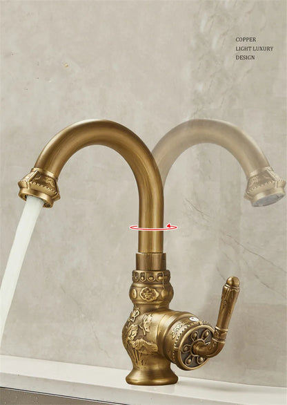 Antique Carved Bathroom Faucet Basin Faucets Brass &