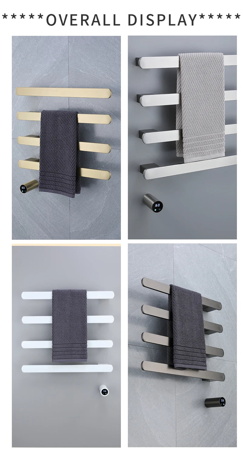 Gray Bathroom Towel Warmer Hidden Wires Electric Heated