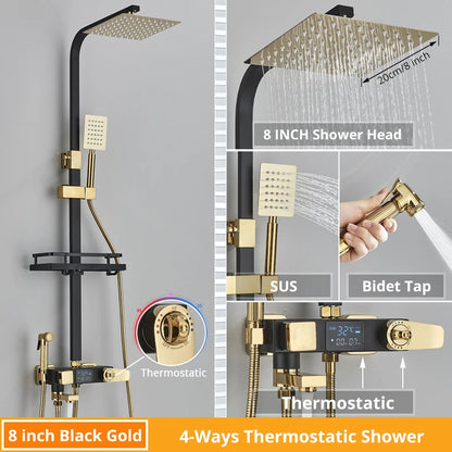 Bath Thermostatic Digital Display Shower Faucet Rain Shower