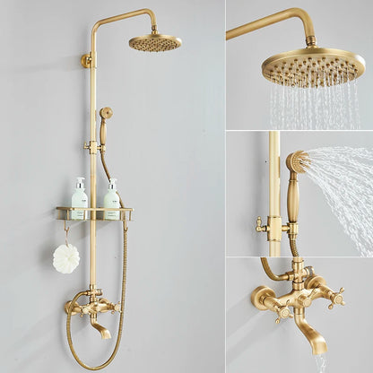 Antique Brass Shower Faucet Rainfall Head Shower Handshower