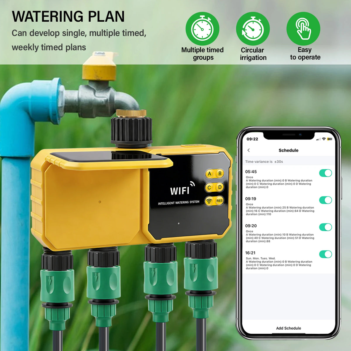 Yieryi Solar Wifi Smart Water Timer Zone Independent