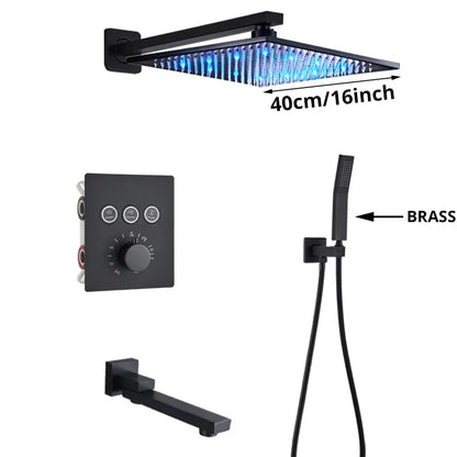 Shinesia Big Black Thermostatic Bathroom Shower Faucet Rainfall