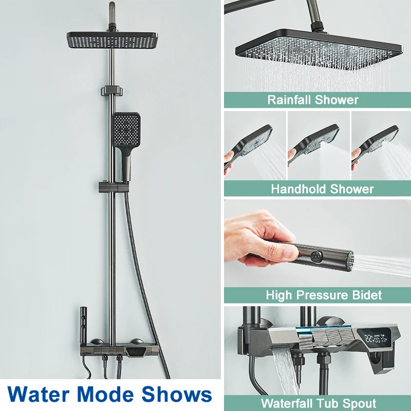 Rozin Gray Bathroom Shower Faucet Smart Digital Display
