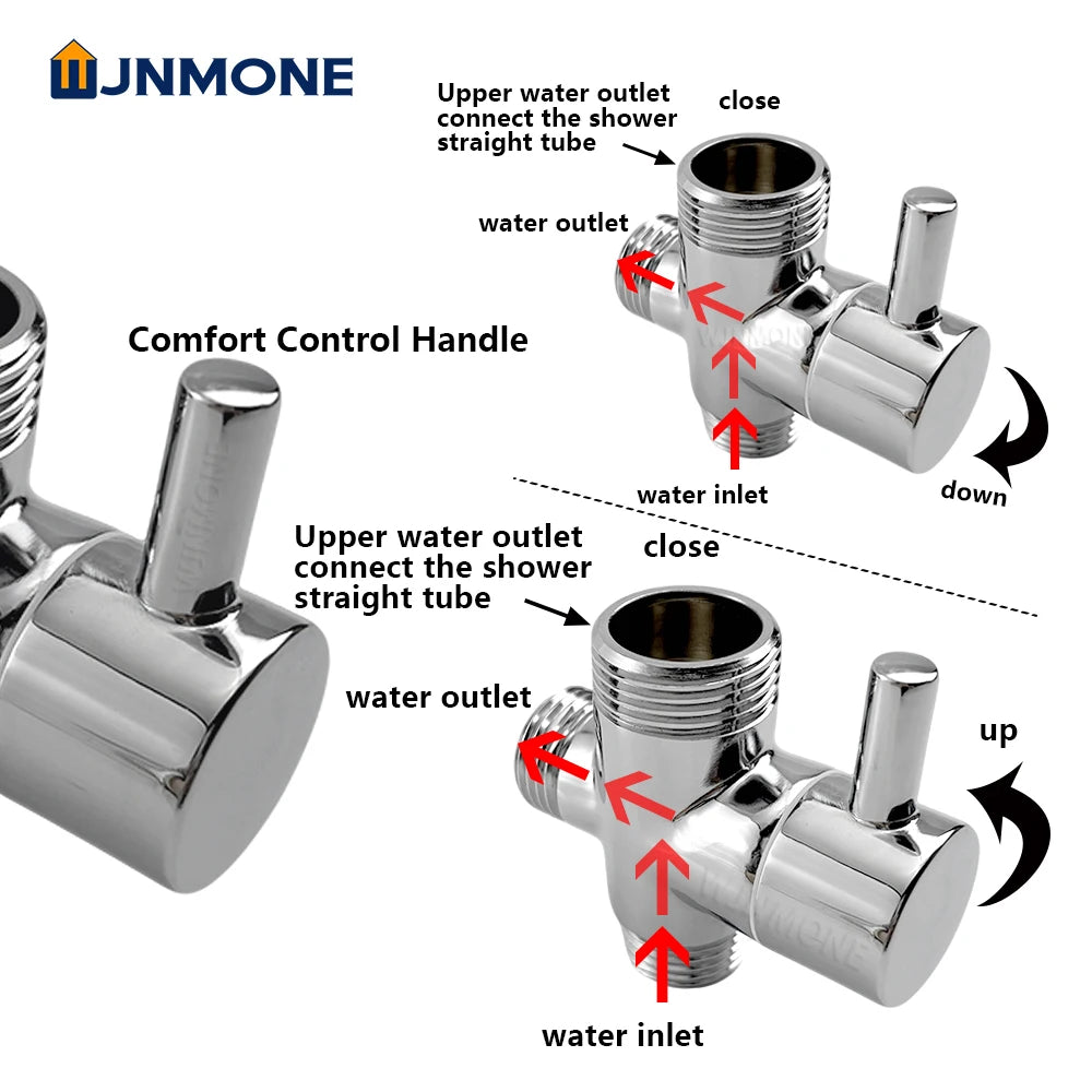 Black Silver G1/2in G3/4in T-Adapter Water Connector 3way