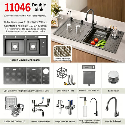 Stainless Steel Waterfall Sink Embossed Hidden Cup Washer