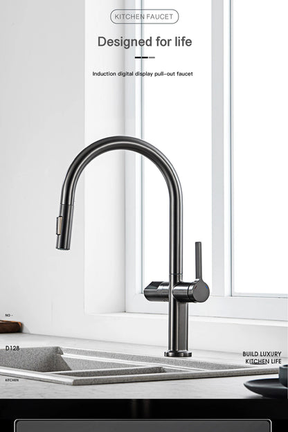Light Luxury Gun Gray Brass Faucet Digital Display