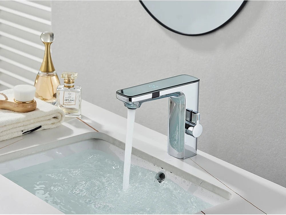 White Chrome Smart Sensor Basin Faucet Screen Digital