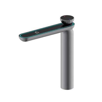 Zappo Gun Gray Digital Display Bathroom Faucet Brass