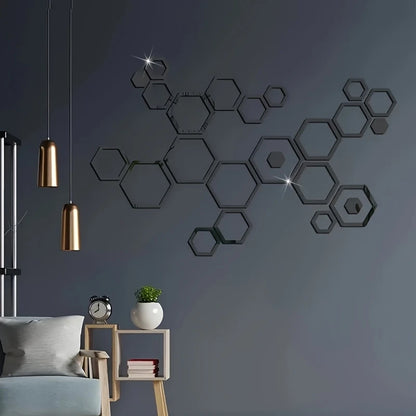 Hexagonal 2d Acrylic Wall Mirror Sticker Diy Geometric