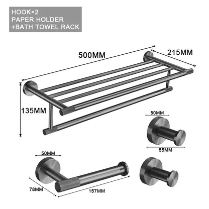 Grey Bathroom Hardware Kit Stainless Steel Round Wall
