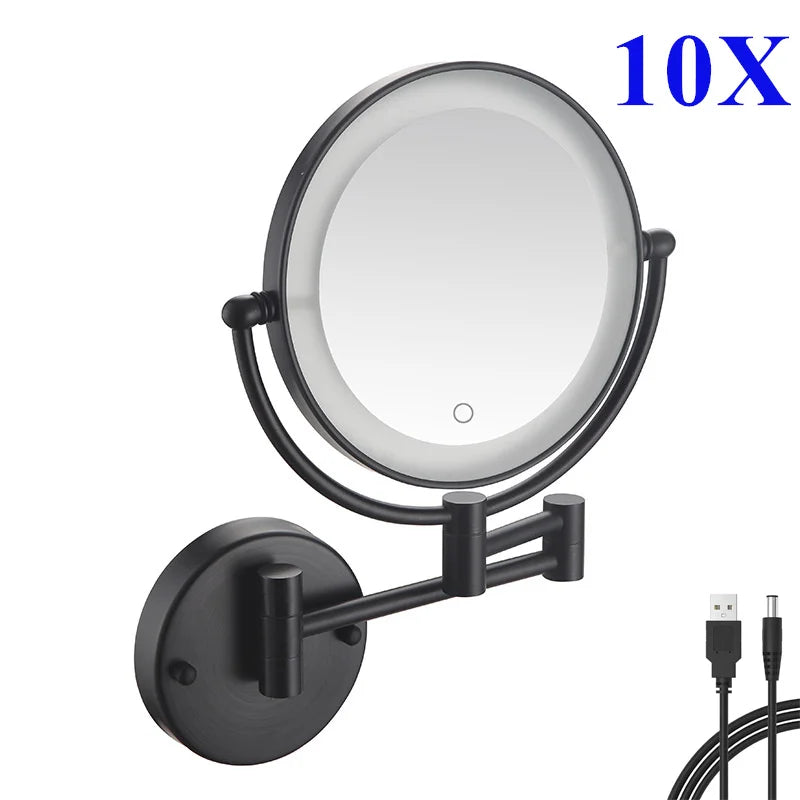10x Magnifying Led Folding Bathroom Mirrors Walll Mounted