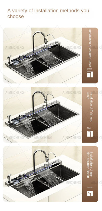 Digital Fly Rain Waterfall Sink Embossed Nano 304