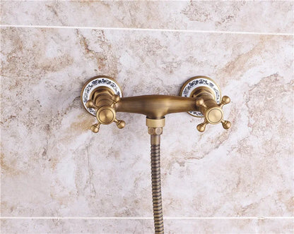 Retro Shower Faucets Antique Brass Ceramics Bathtub Faucets