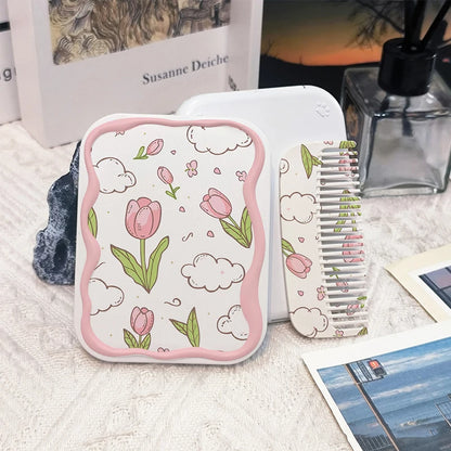 Flowers Flip-Top Folding Makeup Mirror Pocket Mirror Women