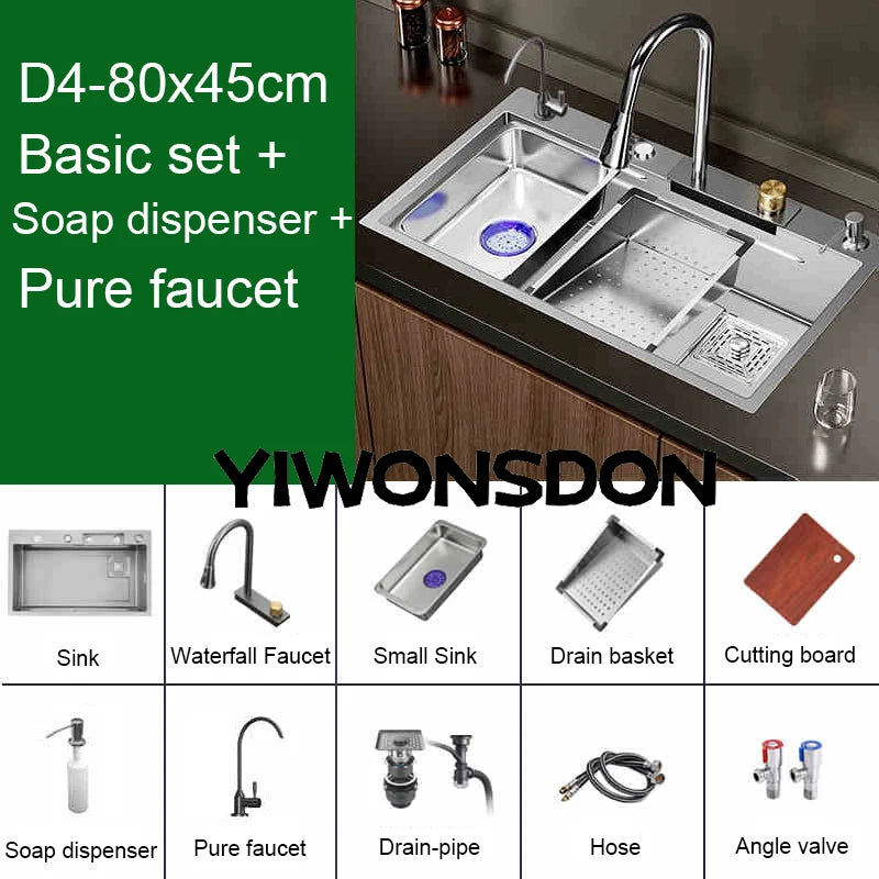Brushed Nano Sink Waterfall Faucet Large Bowl Cup