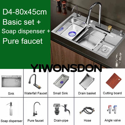 Brushed Nano Sink Waterfall Faucet Large Bowl Cup