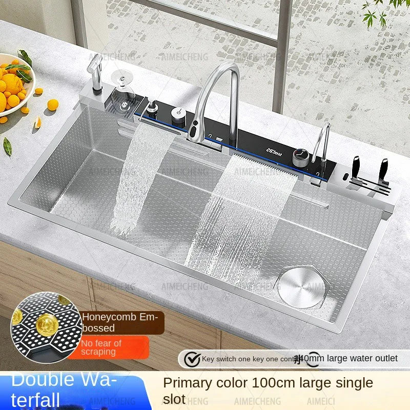 Customized 1000x500mm Silver Smart Stainless Steel Sink Waterfall