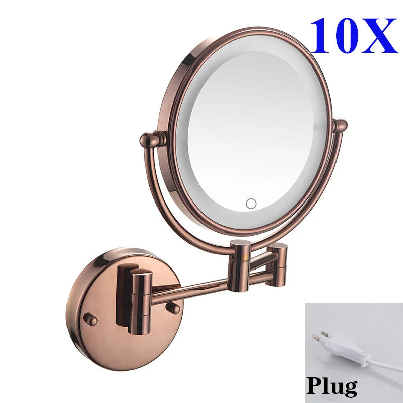10x Magnifying Led Folding Bathroom Mirrors Walll Mounted