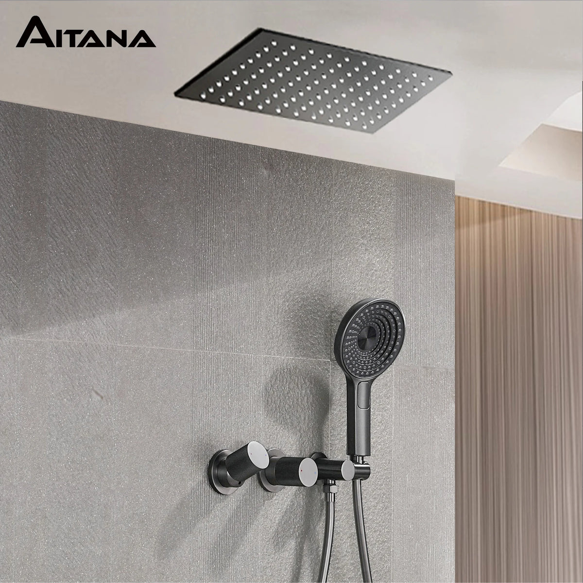 Aitana Minimalist Gun Grey Brass Ceiling Shower System