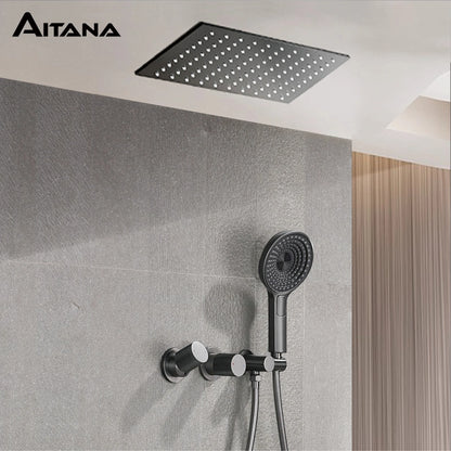 Aitana Minimalist Gun Grey Brass Ceiling Shower System
