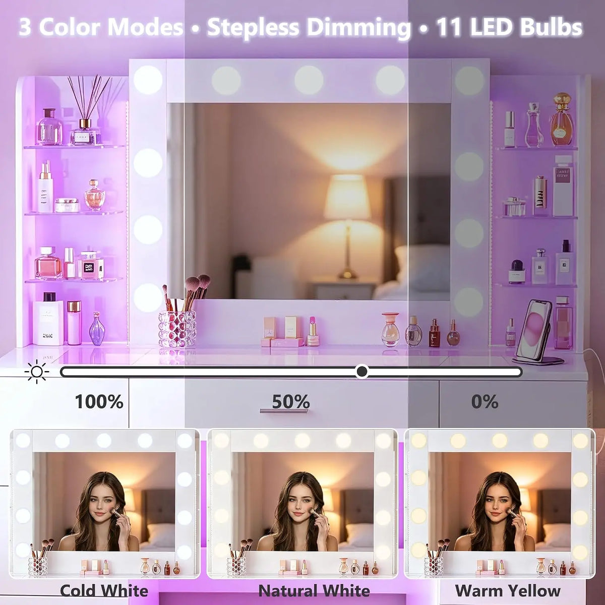 Rgb Makeup Vanity Desk Hollywood Lighted Mirror Frosted