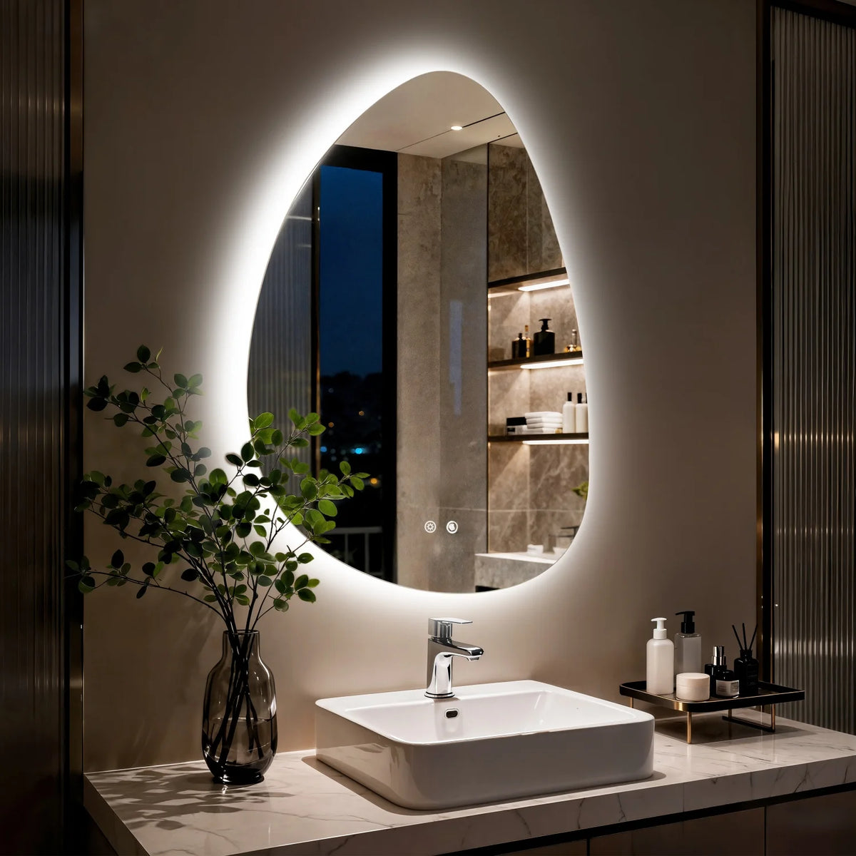70/77cm Irregular Illuminated Led Bathroom Mirror Makeup Vanity