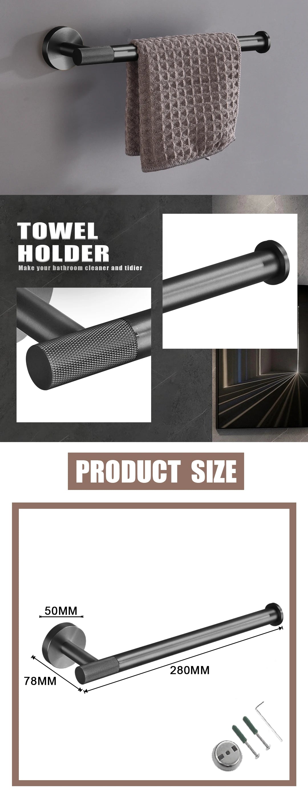 Grey Bathroom Hardware Kit Stainless Steel Round Wall