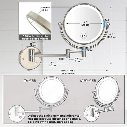 Rose Gold Touch On Led Folding Bathroom Mirror