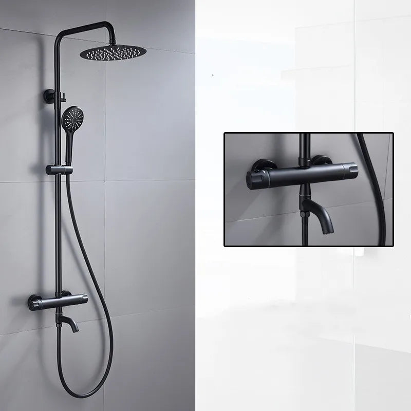 Black Chrome Thermostatic Shower Faucets Valve Brass Bathroom