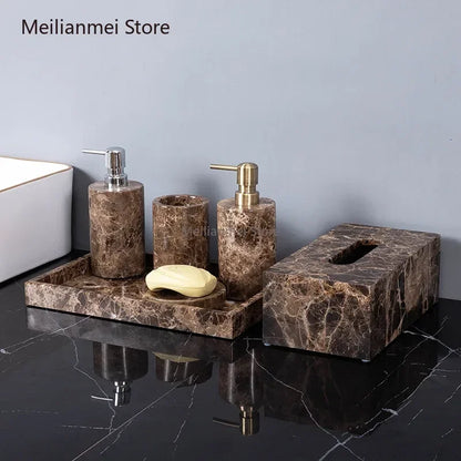 Dark Natural Marble Bathroom Brown Luxury Toothbrush Holder