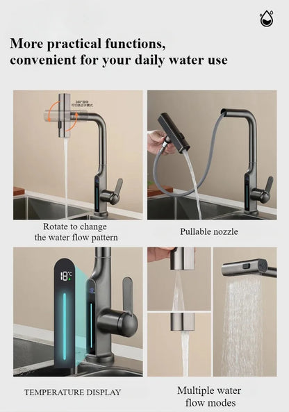 Gun Metal Gray Pull Out Faucet Ledtemperature Display