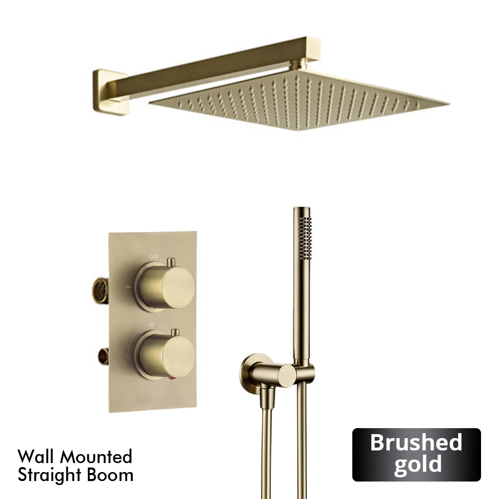Bathroom Faucet Dial Way Brushed Gold Thermostat Shower