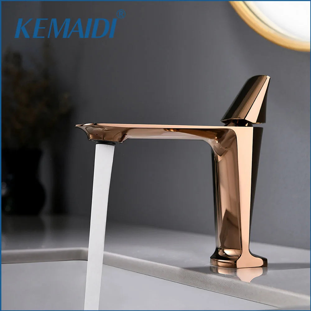 Kemaidi Rose Gold Bathroom Basin Sink Faucet Square