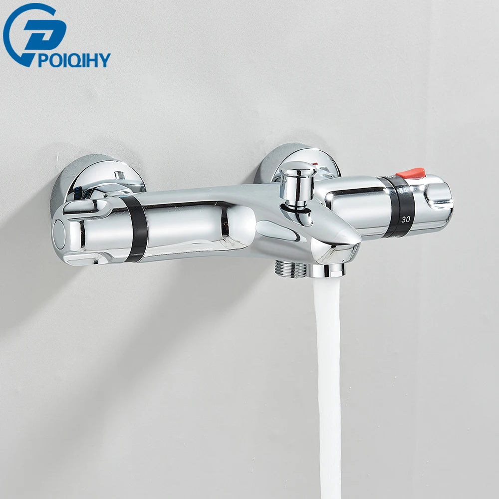 Chrome Mixer Thermostat Wall Mounted Thermostatic Shower Brass